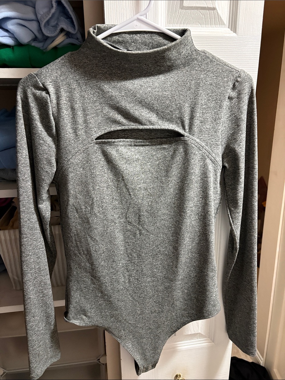 Express Gray Long-Sleeve Mock Neck Nursing Bodysuit